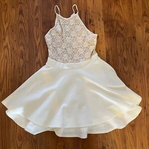 White Lace Halter satin fit-and-flare wedding bachelorette dress